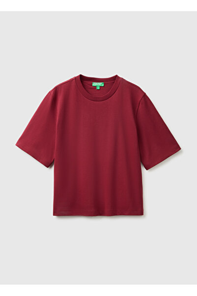 United Colors of Benetton Women's plum 100% cotton boxy fit t-shirt