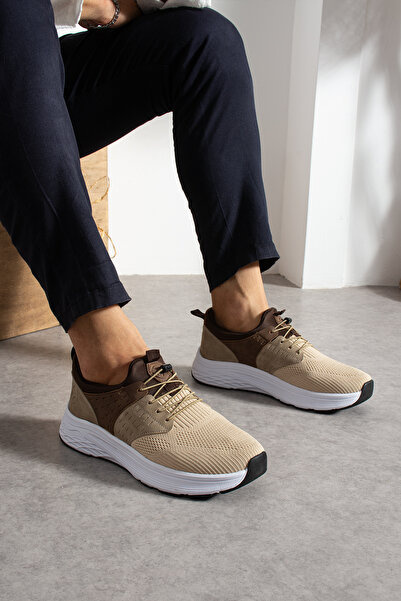 Victoris Ares Men's Beige Brown Lace-Up Lightweight Orthopedic Eva Sole Knitw...