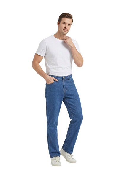 OEM Blugi bărbați drepți, confortabili, elastici, casual, albaștri W38 L32