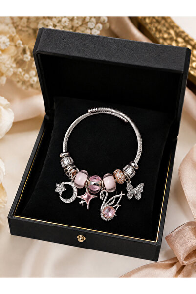 PULİNİN DÜKKANI Pink Charm Bracelet – Stainless Steel Handcuff Bracelet |   E...