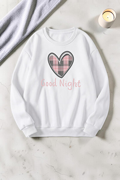 uyguntarz Unisex Good Night Heart Printed Crew Neck Sweatshirt