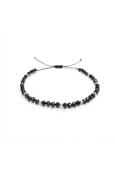 PIETRICELE Brățară Reglabilă Obsidian și Aur 14K
