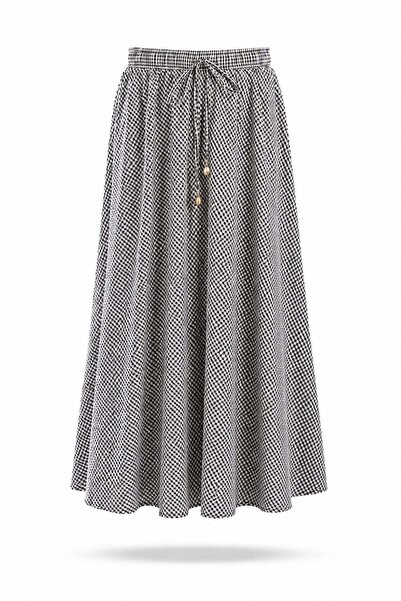 5in1Canpolat Black Gingham Patterned Midi Skirt