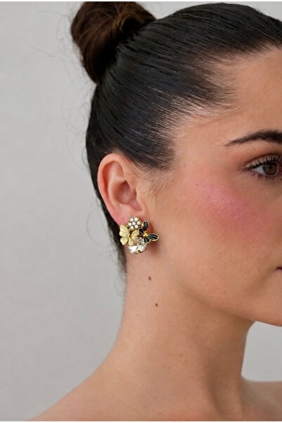 Lavian Accessories İnci Detaylı Kelebek Gold Küpe