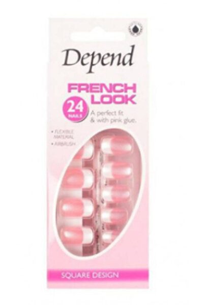 Depend مجموعة أظافر صناعية بمظهر فرنسي مع لاصق وردي، 24 قطعة