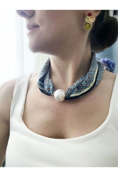 Gox Accessories وشاح مزين باللؤلؤ مع طرف مغناطيسي