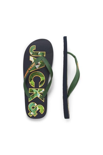 Jack & Jones Σαγιονάρες flip flop ανδρικές "Palm print" μπλε-πράσινο Navy bla...