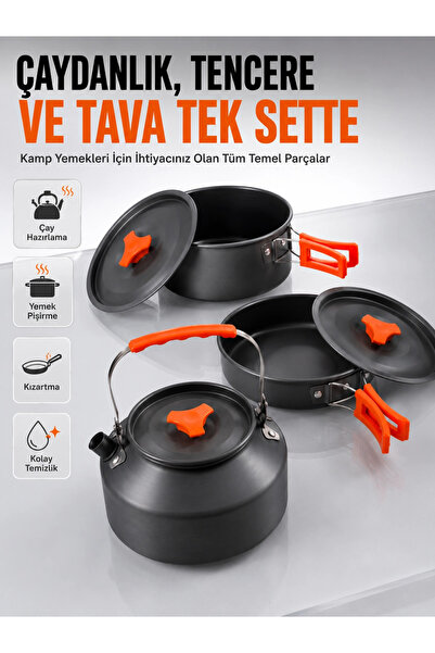 Epilons Camping Cooking Set Lightweight Aluminum Pot Pan Teapot Picnic and Ca...