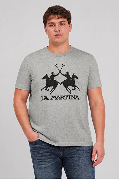 La Martina Men Crew Neck Short Sleeve Brand Logo T-Shirt, Light Grey