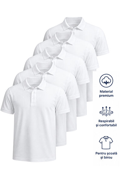 Plus Scorpion Set of 5 White Polo Shirts, %100 cotton% Breathable and Comfort...