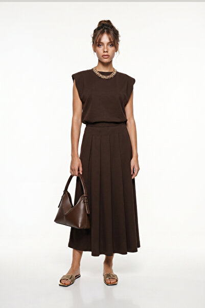 Lovelyİstanbul Modal Padded T-Shirt Skirt Set Lby0060 Brown
