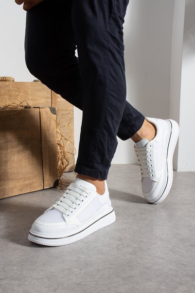 Victoris Zeu Men's White Mesh Detailed Lace-Up Lightweight Orthopedic Eva Sole Casual Sneaker Sports Shoes