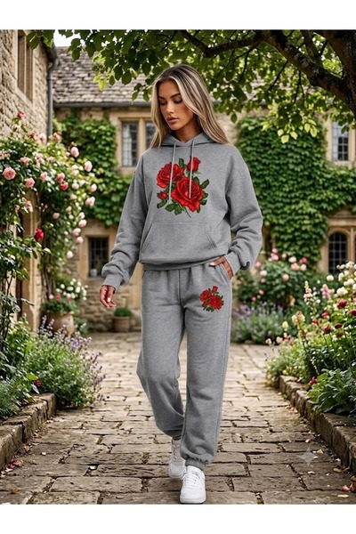 WOODROFFE Women's Rose Demeti Oversize Hooded Tracksuit Set Loose Fit