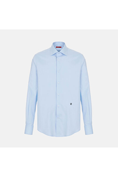 CHHC Men Long Sleeve Point Collar Dress Shirt Light Blue Solid Color Business...