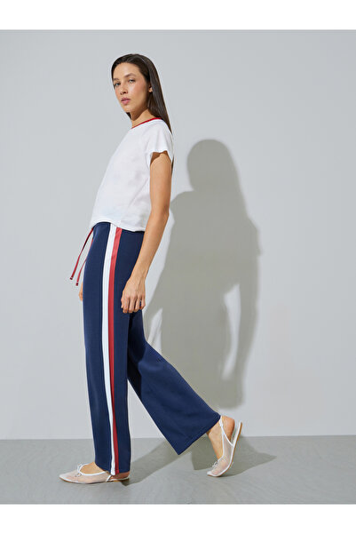 Styli Navy Blue Side Stripes Wide Leg Joggers