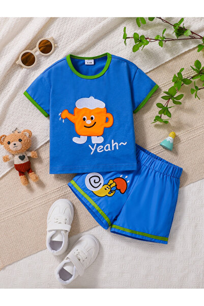 Take Two By Styli Boys Embroidered Patch T-Shirt and Shorts Set
