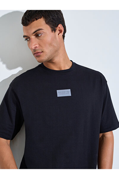 Styli Men Black Oversized Crew Neck Terry T-Shirt