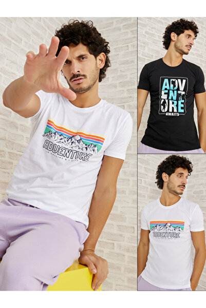 Styli Pack of 2 - Graphic Print Regular Fit T-shirt