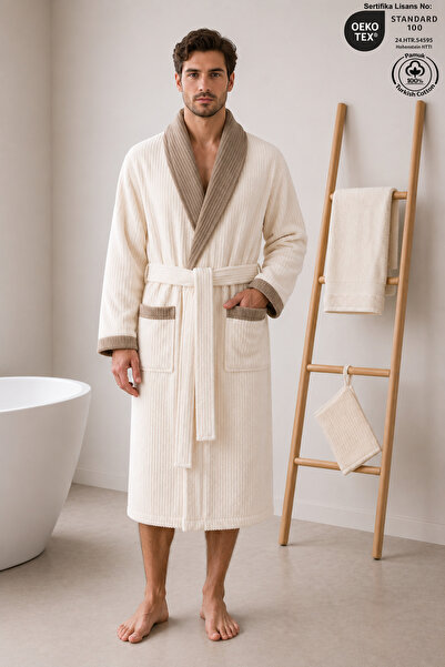 Ellaline Eldy Kontrast Men's Robe Set 3 Pieces, 100% Cotton Certified Shawl C...