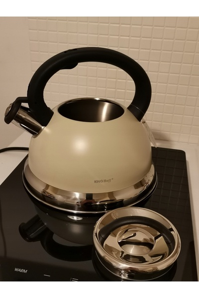 Kinghoff Fierbător pe gaz și inducție cu fluier, negru, mare, din oțel tradiț...
