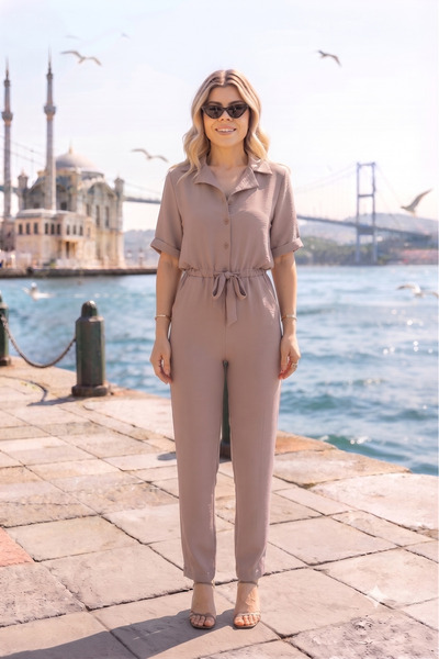 NEW LAVİVA Gülkurusu Apaş Collar, Short Sleeves, Linen/Airobin Fabric, Comfor...