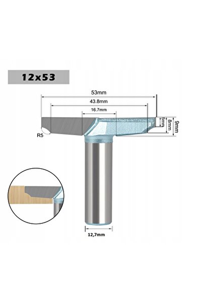 NO BRAND Freză pentru uși de dulap din lemn 53mm R5 tijă 12.7mm