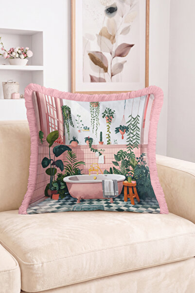 Realhomes Tropical Plant and Bathtub Bathroom Illustration Patterned Fringed ...
