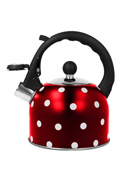 Brunbeste Fierbător cu fluier mic 1.5L roșu cu buline albe pentru inducție