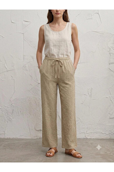SOFT AURA Bürümcük Fabric Comfortable Fit Pants Beige