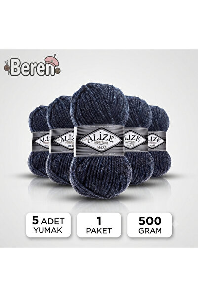 Alize Süperlana Maxi - 805 Jaspela Navy Blue - 5-Pack - 100Gr/100M - Hand Kni...