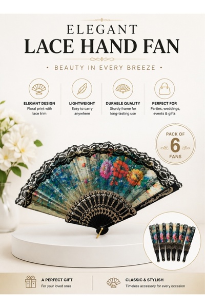 ninex Decorative Folding Hand Fan Pack of 6 | Vintage Floral Lace Hand Fans |...