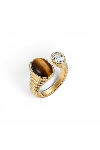 neslyaccessories خاتم ذهبي بحجر بني وأبيض