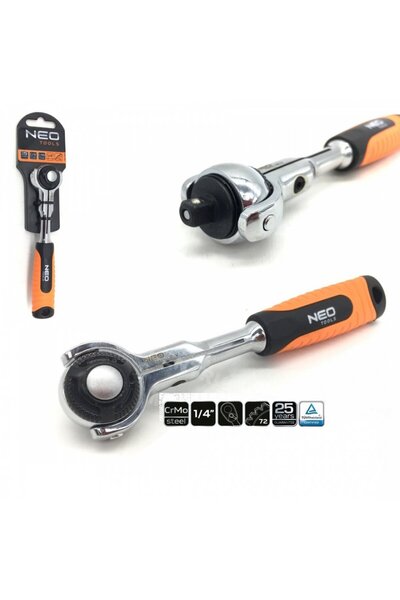 NEO Tools 3x clichet rotativ la 360 de grade °   72T 1/4 " + 1/2 " + 3/8 "