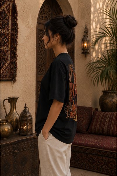 ZAVIXO Unisex Oversize Anatolian Kilim Patterned Premium Cotton T-Shirt – Vintage Ethnic Graphic Printed Streetwear Casual T-Shirt