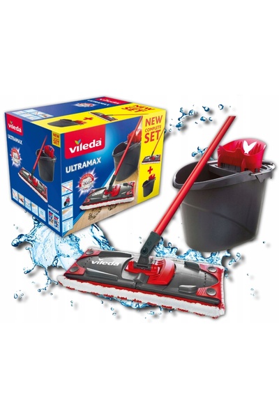 Vileda Ultramax Cutie de mop plată cu storcător din microfibră, carte pentru ...