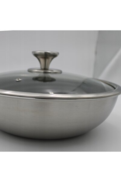 NO BRAND TIGAIE WOK CU CAPAC 30 cm, MODEL „FAGURE DE MIERE”, OȚEL INOXIDABIL,...