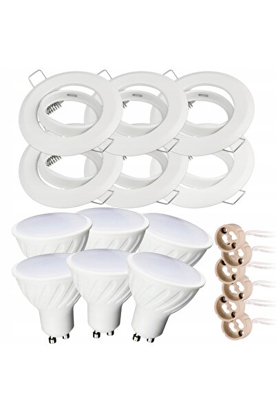 NO BRAND Kit 6x Lampă Halogen ALBĂ ROTUNDĂ + Bec LED GU10 8W Lumină Rece