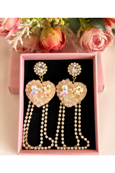 tones official Crystal Stone/Powder Pink Heart Earrings