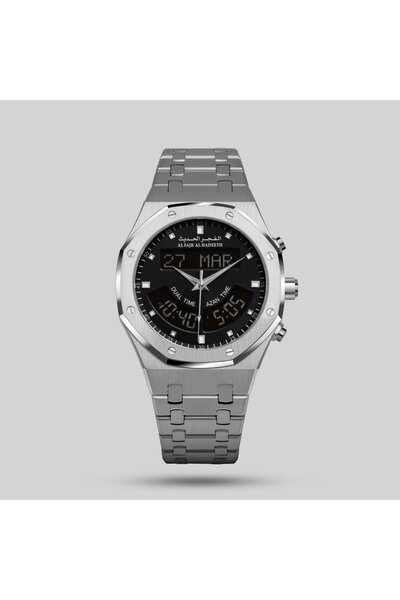 Generic Brand Al-Adha Modern Two Time Zone Silver Steel Watch Model Al333Sb