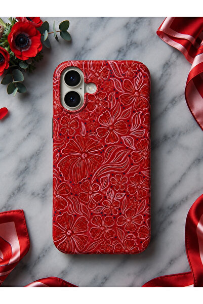 coverlio İPhone 17 Uyumlu Kırmızı Çiçek Desen Telefon Kılıfı
