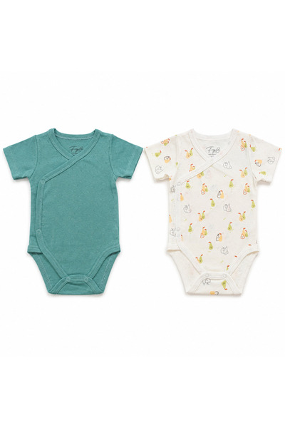 FYB 2-Piece Short Sleeve 100% Cotton Openwork Double Breasted Baby Bodysuit Set