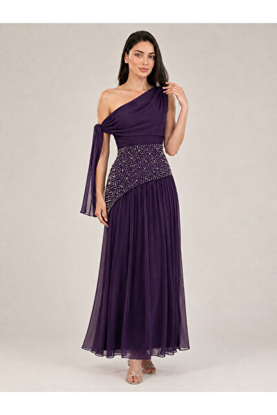 DVNA Dark Purple One Shoulder Crystal Embroidered Evening Gown Luxury Evening...