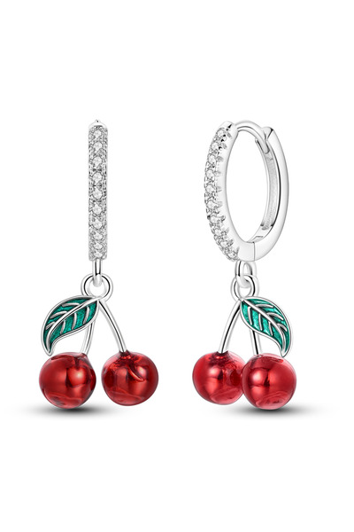 Choice9 KTE466 MULA 925 Sterling Silver Cherry Feathers Bee Ear Earrings Hoop...