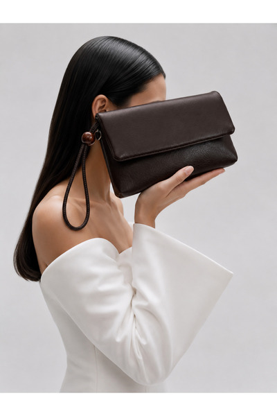 Mia Collection Simple Model Clutch Bag, Portfolio Bag, Handbag Bitter Brown