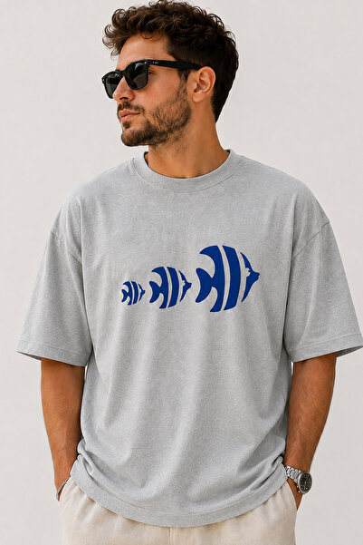 ArtYus Blue Tropical Fish Printed Crew Neck Casual Unisex Oversize Sea Themed...