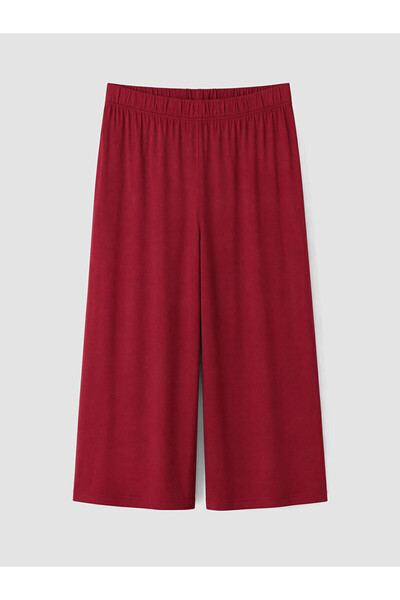LC Waikiki Burgundy Plus Size Women's Capri Pants with Elastic Waist