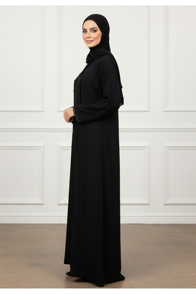 Nukhbaa Fatima Wrap-Style Scattered Bead Abaya | Nida Fabric