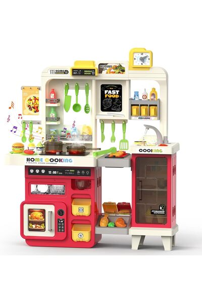 PlayFun Κόκκινο Σετ Κουζίνας, Μεγάλο Παιδικό Σετ Παιχνιδιού Κουζίνας με Αποθη...