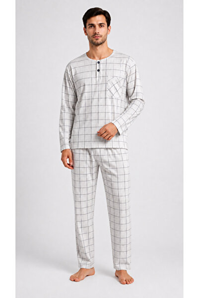 AYSUN TEKSTİL Men's Large Size Comfortable Fit Long Sleeve Plaid Pajama Set 1...