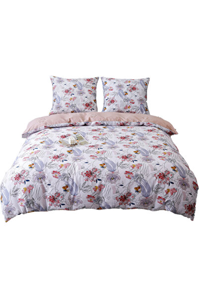 Cotton World Lenjerie de pat din satin 220x200cm Flori de pajiște Roz